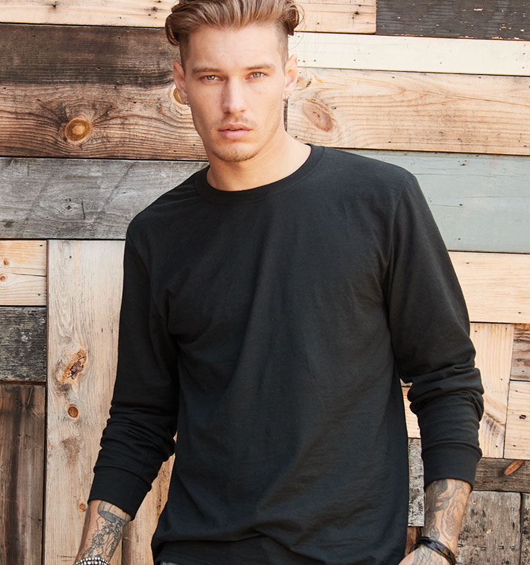 Male model in long-sleeve t-shirt